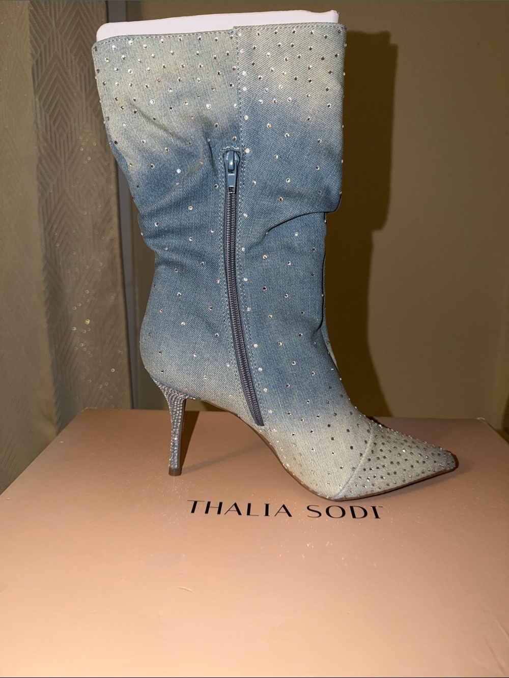 Thalia Sodi Blue Ombre Crystal-Studded Pointed Stiletto Boot